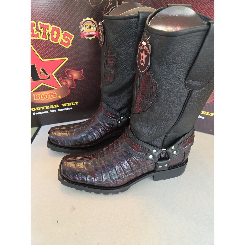 Los Altos Men's Genuine Caiman Tail Motorcycle Boots Square Toe Biker WIde 13 EE